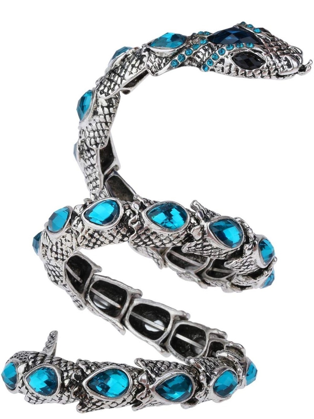 Silver Snake Coil Bracelet with Blue Accents